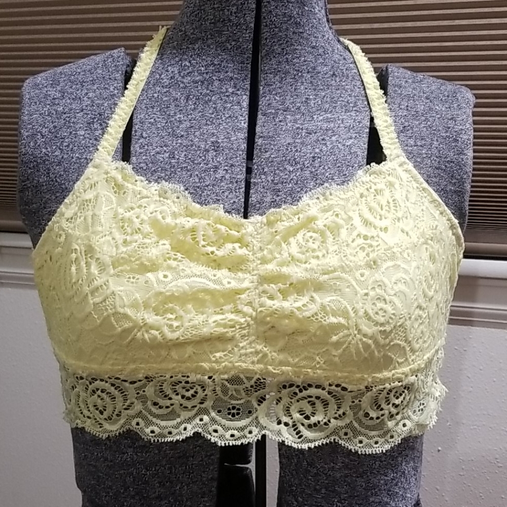 Maurices Yellow Floral Lace Halter Bralette Racerback Medium